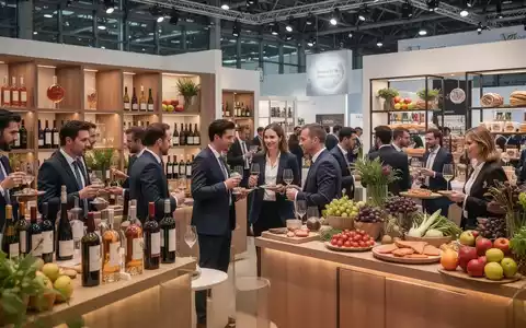 Eine lebhafte Lebensmittelmesse in Berlin mit Ständen, die Weine, Spirituosen und frische Produkte präsentieren, und Menschen, die sich austauschen. - Foto: über boerse-global.de