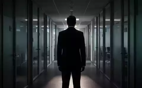 Eine Person im Anzug steht nachdenklich in einem dunklen Büroflur, symbolisierend die Konsequenzen von Whistleblowing für Führungskräfte. - Foto: über boerse-global.de