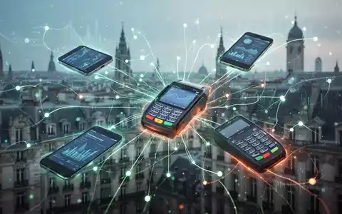 Abstrakte Darstellung digitaler Finanztransaktionen und Datenflüsse, die Smartphones und Zahlungsterminals verbinden. - Foto: über boerse-global.de