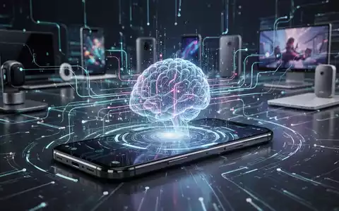 A futuristic smartphone displaying an AI interface, with digital lines connecting it to other consumer electronics in the background. - Foto: über boerse-global.de