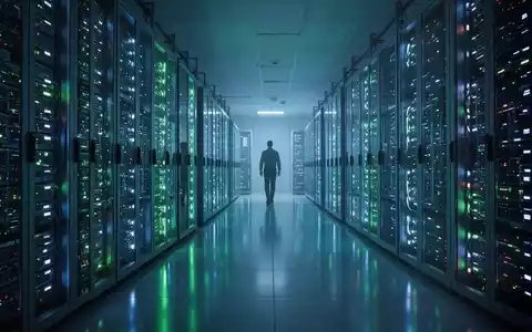 Innenansicht eines modernen Rechenzentrums mit Reihen von Server-Racks und kühlen blauen Lichtern. - Foto: über boerse-global.de