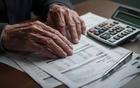 Nahaufnahme der Hände einer älteren Person, die besorgt auf eine Rechnung oder einen Finanzbericht blickt, mit einem Taschenrechner daneben. - Foto: über boerse-global.de