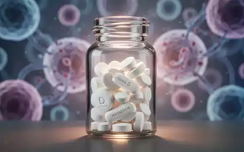 Eine Nahaufnahme einer Glasflasche mit weissen Vitamin-D- und Magnesium-Pillen, die einen subtilen Glanz aufweist. - Foto: über boerse-global.de