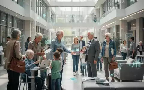 Eine vielfältige Gruppe von Menschen verschiedenen Alters interagiert in einem modernen, öffentlichen Raum, der Generationen und Rentenplanung symbolisiert. - Foto: über boerse-global.de