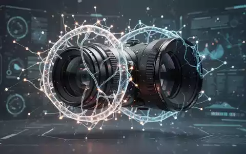 An abstract visual representing the collaboration between AI and traditional media, with a glowing neural network entwined with a camera lens. - Foto: über boerse-global.de