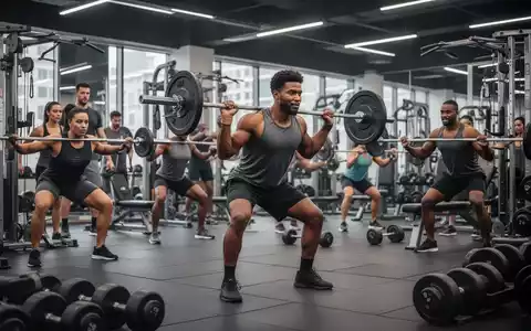 Eine Gruppe von Personen trainiert in einem modernen Fitnessstudio an verschiedenen Geräten und mit freien Gewichten. - Foto: über boerse-global.de