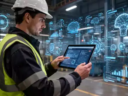 Eine Fachkraft für Arbeitssicherheit prüft digitale Sicherheitsprotokolle auf einem Tablet in einer modernen Industrieumgebung. - Foto: über boerse-global.de