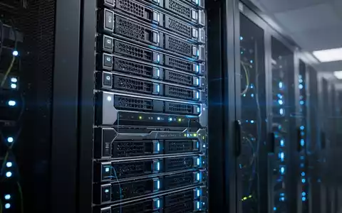 A close-up shot of a modern server rack with blue indicator lights, symbolizing advanced AI technology and data infrastructure. - Foto: über boerse-global.de
