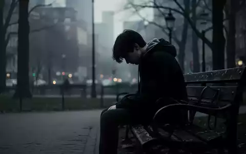 Ein einsamer, sitzender Teenager auf einer Parkbank, den Kopf gesenkt, mit verschwommenem urbanen Hintergrund, der Isolation und psychische Probleme symbolisiert. - Foto: über boerse-global.de