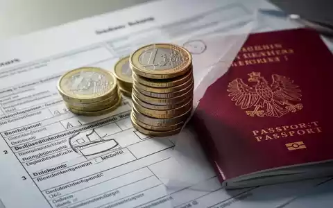Ein Stapel Euro-Münzen und ein niederländischer Reisepass, teilweise verdeckt von deutschen Steuerformularen, symbolisieren grenzüberschreitende Finanzen. - Foto: über boerse-global.de