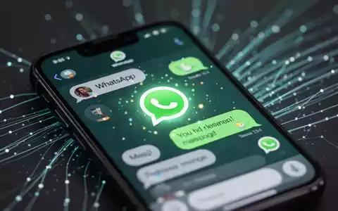 An iPhone screen showing a WhatsApp chat with animated message bubbles. Abstract digital elements are in the background. - Foto: über boerse-global.de