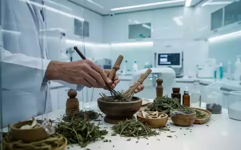 Eine traditionelle vietnamesische Medizinerin bereitet Kräuter in einer modernen, sauberen Klinik zu, die Tradition und Moderne verbindet. - Foto: über boerse-global.de