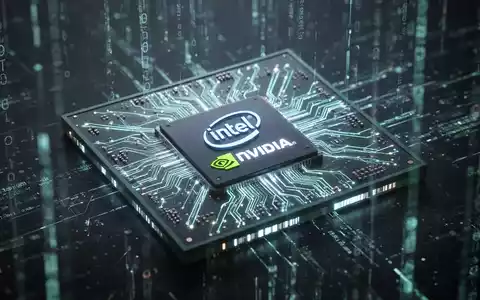 Close-up of a high-tech computer processor with glowing blue and green circuitry, symbolizing Intel and NVIDIA collaboration. - Foto: über boerse-global.de