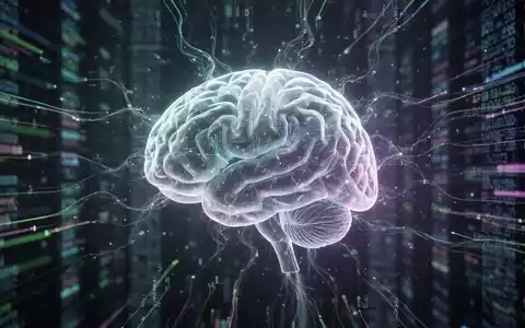 Eine stilisierte, leuchtende KI-Gehirngrafik über verschwommenen Datenströmen, die künstliche Intelligenz und Datenvolumen symbolisiert. - Foto: über boerse-global.de