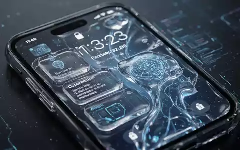 An iPhone lock screen with a personalized, translucent interface, showing a blurred background and digital widgets, highlighting new customization features. - Foto: über boerse-global.de