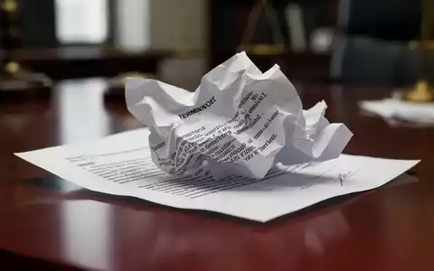 Ein zerknüllter Kündigungsbrief oder ein Rechtsdokument liegt auf einem dunklen Holzschreibtisch, der die Komplexität von Arbeitsrecht hervorhebt. - Foto: über boerse-global.de
