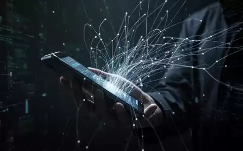 Eine Hand hält ein Smartphone, von dessen Bildschirm leuchtende Datenlinien ausgehen, die Überwachung und Datenfluss symbolisieren. - Foto: über boerse-global.de