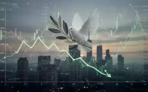 Abstrakte Darstellung eines Rentenmarktdiagramms mit fallendem Trend, symbolisiert durch einen Olivenzweig, vor unscharfem Stadtbild. - Foto: über boerse-global.de