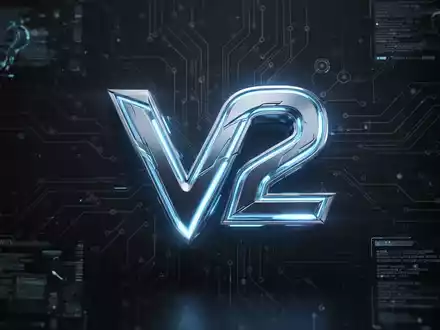 A glowing, futuristic 'V2' logo in metallic and neon blue, set against a dark, tech-inspired background with subtle circuit patterns. - Foto: über boerse-global.de