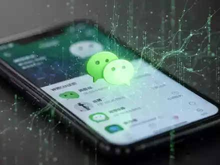 A stylized, glowing green AI assistant icon on a smartphone screen displaying the WeChat interface, with subtle data streams. - Foto: über boerse-global.de