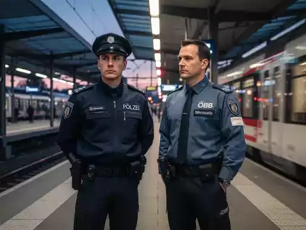 Ein Polizist und ein ÖBB-Sicherheitsbeamter stehen auf einem Bahnsteig, symbolisierend die erneuerte Sicherheitspartnerschaft. - Foto: über boerse-global.de