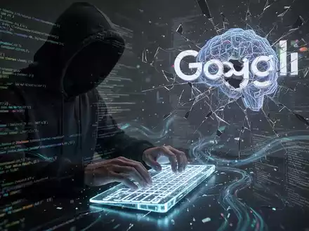 A shadowy figure typing on a glowing keyboard with distorted AI interface elements in the background, symbolizing AI hacking. - Foto: über boerse-global.de
