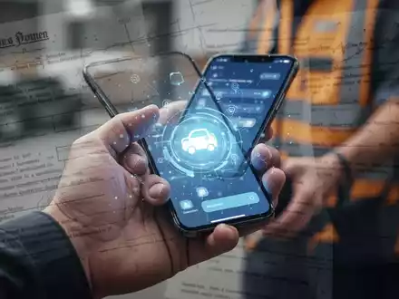 Eine Hand hält ein Smartphone mit einer Liefer-App, überlagert von Texturen, die Gesetzestexte andeuten. - Foto: über boerse-global.de