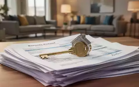 Ein Hausschlüssel liegt auf einem Stapel Finanzdokumente, unscharfer Hintergrund eines Wohnzimmers. Symbolisiert Immobilienverwertung und Steuern. - Foto: über boerse-global.de