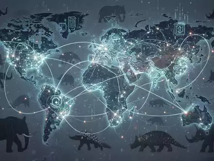 Digital network with data lines protecting wildlife silhouettes, symbolizing AI and tech collaboration against illegal trade. - Foto: über boerse-global.de