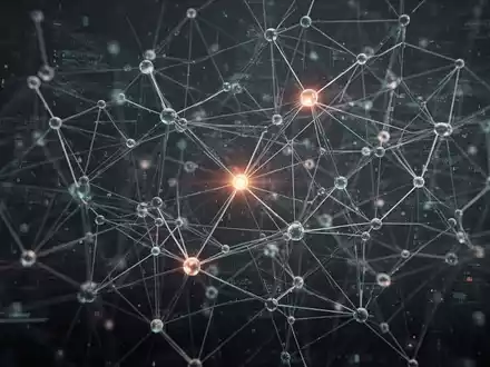 Ein abstraktes digitales Netzwerk aus leuchtenden Knoten und Linien, das die Komplexität und Geschwindigkeit der Personalbeschaffung darstellt. - Foto: über boerse-global.de