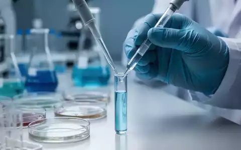 Hände eines Wissenschaftlers im Labor, der Flüssigkeit in ein Reagenzglas pipettiert, mit verschwommenen Laborgeräten im Hintergrund. - Foto: über boerse-global.de