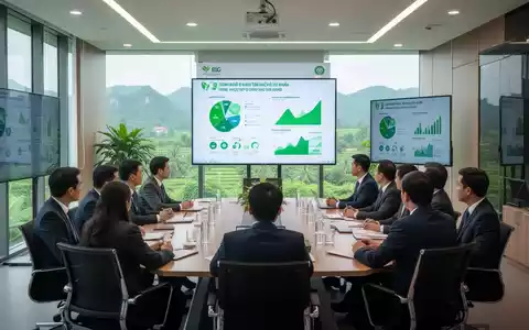 Eine Gruppe von Fachleuten nimmt an einem ESG-Workshop in einem modernen Konferenzraum in Vietnam teil, mit grüner Landschaft im Hintergrund. - Foto: über boerse-global.de