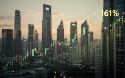 Eine dynamische, aufwärts gerichtete Börsenkurve mit einem stilisierten 161%-Wachstumsindikator vor einer modernen Skyline bei Sonnenaufgang. - Foto: über boerse-global.de