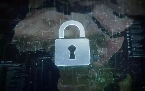 A digital padlock icon over a blurred map of Kenya with data streams, symbolizing national cybersecurity and digital defense. - Foto: über boerse-global.de