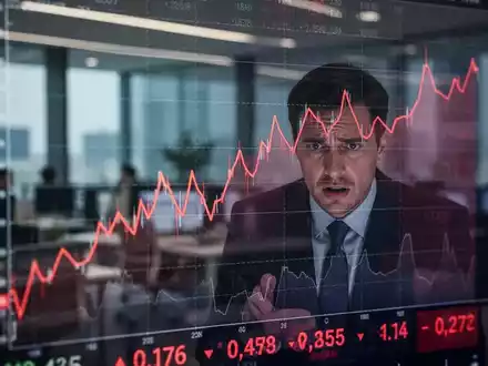 Ein fallender Börsenkurs auf einem digitalen Display mit roten Zahlen, der einen Verlust von 6,3 Prozent darstellt. - Foto: über boerse-global.de