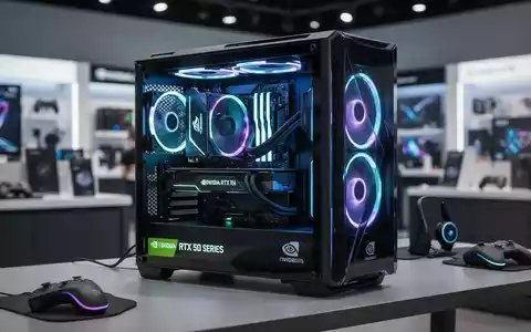 A high-performance gaming PC desktop with illuminated internal components, prominently featuring an NVIDIA RTX 50 series GPU. - Foto: über boerse-global.de