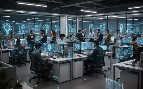 Professionals working in a modern, flexible office with mobile devices and integrated AI tools, showcasing high-mobility workspaces. - Foto: über boerse-global.de