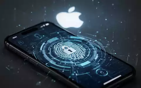 A close-up of an iPhone screen showing a digital lock icon, with a blurred Apple logo in the background, representing enhanced security features. - Foto: über boerse-global.de