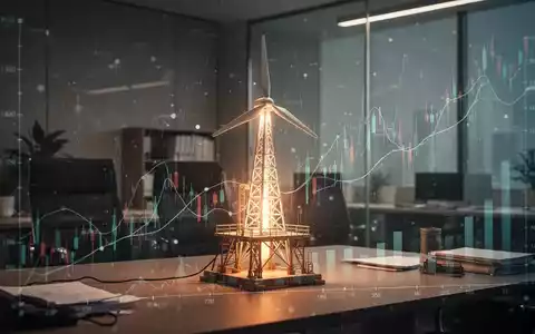 Eine stilisierte digitale Darstellung einer Energiequelle, überlagert mit abstrakten Finanzdaten, in einem Büroambiente. - Foto: über boerse-global.de