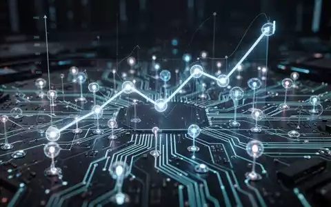 A glowing, intricate circuit board with data nodes and an overlaid upward trend graph, symbolizing AI's impact on technology costs. - Foto: über boerse-global.de