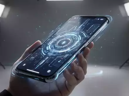 A close-up of a futuristic smartphone with a glowing screen, held by a hand, symbolizing innovation and new technology. - Foto: über boerse-global.de