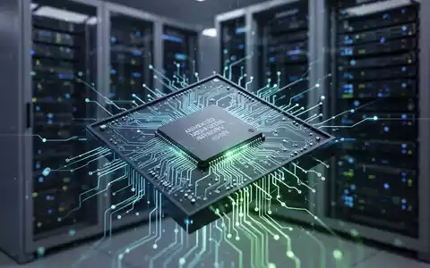 A close-up of a high-tech microchip, glowing with blue and green light, representing advanced memory and AI technology. - Foto: über boerse-global.de