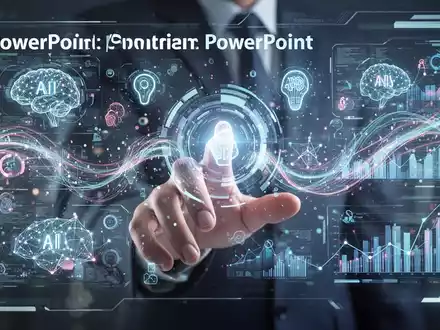 A futuristic hand interacts with a holographic PowerPoint presentation, displaying dynamic animations and AI-generated elements. - Foto: über boerse-global.de