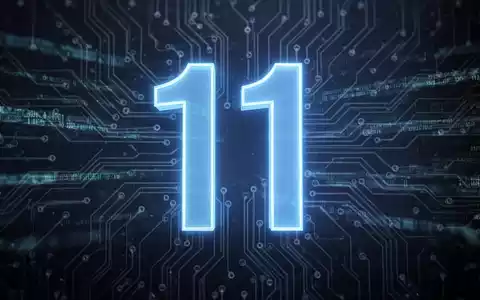 A stylized blue '11' numeral on a circuit board, representing the Windows 11 update. Digital streams flow in the background. - Foto: über boerse-global.de