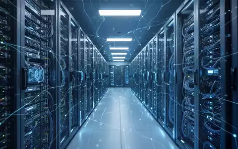 A vast, futuristic server room with rows of glowing blue AI server racks, symbolizing Google's investment in artificial intelligence infrastructure. - Foto: über boerse-global.de