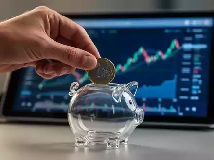 Eine Hand legt eine Euro-Münze in ein Sparschwein. Im Hintergrund sind verschwommen Finanzdiagramme auf einem Tablet zu sehen. - Foto: über boerse-global.de
