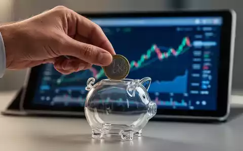 Eine Hand legt eine Euro-Münze in ein Sparschwein. Im Hintergrund sind verschwommen Finanzdiagramme auf einem Tablet zu sehen. - Foto: über boerse-global.de