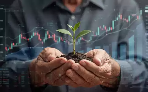 Ältere Hände halten eine kleine Pflanze, mit verschwommenen Finanzdiagrammen im Hintergrund, symbolisiert Vorsorge für langes Leben. - Foto: über boerse-global.de