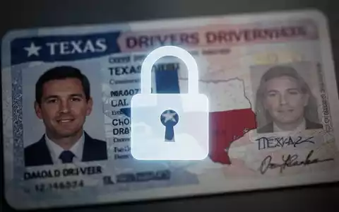 Digital padlock over a Texas driver's license, symbolizing a data breach and exposed personal information. - Foto: über boerse-global.de