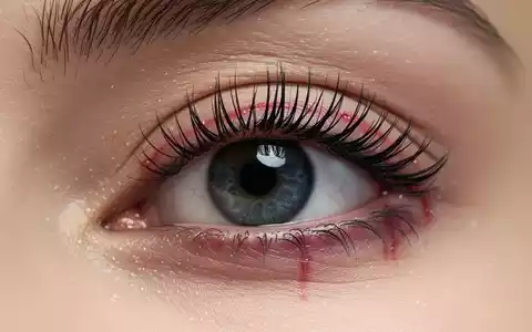 Nahaufnahme eines menschlichen Auges mit künstlichen Wimpern, das leichte Rötungen oder Reizungen am Wimpernkranz zeigt. - Foto: über boerse-global.de